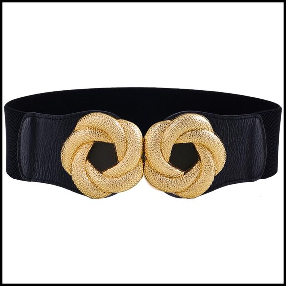 Gold Floral Buckle Wide Elastic Waist Belt Stretchy Dressy Fashion Adjustable main image 6